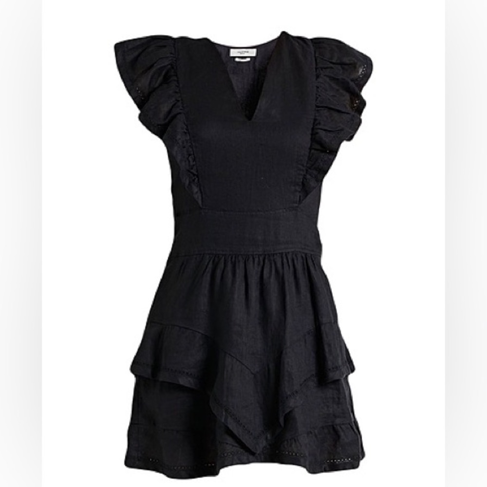 ISABEL MARANT Black Linen Ruffle Mini Dress - Picture 3 of 6